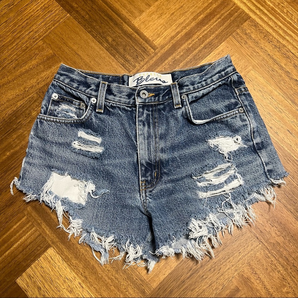 Vintage 1990s Express Bleus Women’s Distressed Grunge Festival Denim Jean Shorts
